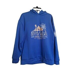 Women's XL Blue "Out of Breath Hiking Society" Hoodie - Funny Hiking Joke Sweats